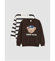 LCW Kids Bej Teddy Baskılı Erkek Çocuk Kalın Sweatshirt