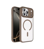 Coverzone iPhone 17 Pro ile uyumlu K?l?f Wireless ?arj �zellikli Metal buton Z-Krom MagSafe ile uyumlu ?effaf Transparan Double Color Silikon Kapak Desert Gold