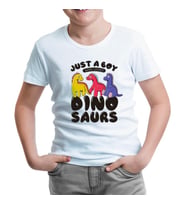 A Boy Who Loves Dinosaurs Beyaz Çocuk Tshirt