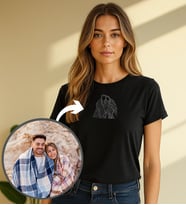 BK Gift Kişiye Özel Line Art Tasarımlı Kadın Tişört, Sevgiliye Hediye, Arkadaşa Hediye, Trend T-Shirt (Siyah)