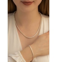 Kadın Gümüş Kolye Bileklik Set - 3mm Gümüş Beyaz Tilki Kuyruğu Model Kadın Kolye Bileklik Set