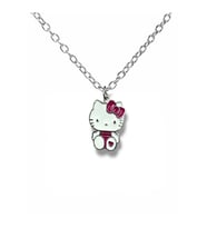 Hello Kitty Ayakta Kalp Figürlü Kolye – 60 cm Zincirli Sevimli Karakter Takısı (Gümüş)