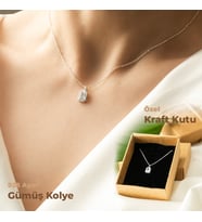 925 Ayar Gümüş Kraft Kutuda Beyaz Baget Tektaş Gümüş Kolye Kadın Minimal