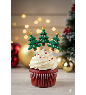 5 Adet 5 CM Yılbaşı Çam Ağacı Pasta Süsü - Noel Ağacı Cupcake Dekorasyon Figürü