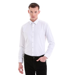 Hatemoğlu Siyah Slim Fit Baskılı Pamuklu Slim Yaka Uzun Kollu Klasik Gömlek