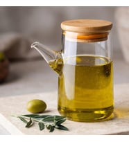 330 ML (0,33 Litre) Bambu Kapaklı Borosilikat Cam Yağlık ve Sirkelik - Damlatmaz Uçlu, Isıya Dayanıklı Şeffaf Sıvı Yağ Şişesi ve Mutfak Sosluğu