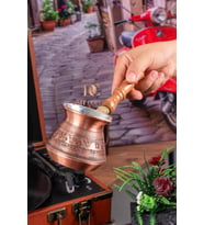 4-5 Kişilik El Yapımı Işlemeli Kalaylı Kalın Bakır Kahve Cezvesi