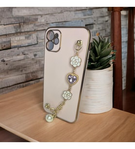 IPHONE 11 Uyumlu zincirli taşlı silikon telefon kılıfı