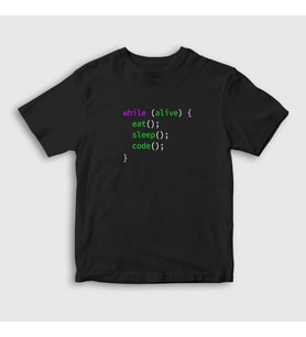 Presmono Unisex Çocuk Siyah Eat Sleep Code Repeat Developer Yazılımcı T-Shirt 332139tt