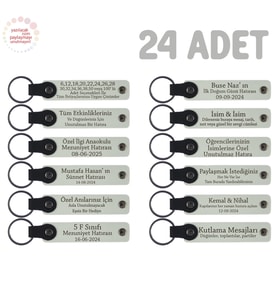 Tüm Eğitmenler İçin Kişiseleştirilebilir İsim Yazılı Karne Hediyesi Anahtarlık 24’lü Set, , Beyaz