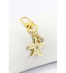 Taşlı Yıldız Tek Taş Gold Renkli Klipsli Cüzdan Süsü Charm Çanta Süsü Anahtarlık