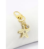 Taşlı Yıldız Tek Taş Gold Renkli Klipsli Cüzdan Süsü Charm Çanta Süsü Anahtarlık