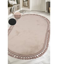 Puffy Vizon Oval Örgü Saçaklı Halı Peluş Yumuşacık Yıkanabilir Kaymaz Taban Yolluk Koridor