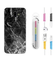 Samsung J6 Plus J7 Prime J7 Pro M20 Kılıf Kablo Koruma Spiral Silikon Kara Mermer 1375
