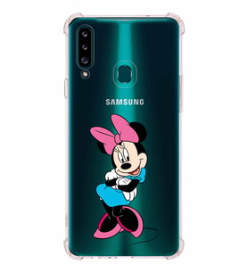 Samsung Galaxy  A20s  Köşe Korumalı Antişok Kapak Minnie Mouse Tasarımlı Şeffaf  Kılıf