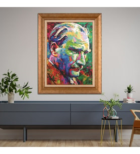 Altın Varaklı Çerçeveli Paspartulu Atatürk Tablo DC0715 (Gold)
