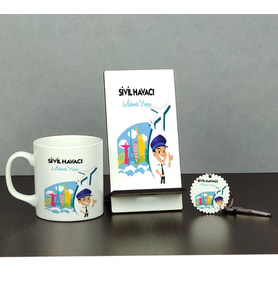 Sivil Havacı Üçlü Set (Kupa + Telefon Standı + Anahtarlık)