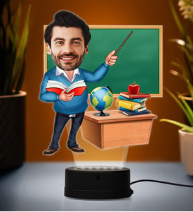 Doğum Günü Hediyesi,Sevgiliye Hediye, Kişiye Özel Fotoğraflı Öğretmen 2 Karikatür 3D Led Lamba (Beyaz)
