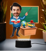 Doğum Günü Hediyesi,Sevgiliye Hediye, Kişiye Özel Fotoğraflı Öğretmen 2 Karikatür 3D Led Lamba (Beyaz)