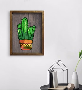 BK Home Kaktüs Tasarımlı Doğal Masif Ahşap Çerçeveli Tablo 45x65cm-1