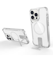 iPhone 15 Pro Uyumlu Kılıf Case, Transparent, Magsafe Şarj Özellikli Metal Standlı Şeffaf Kapak