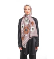 Çiçekli Desen Pavia Seri Şal Eşarp Askısı İle Birlikte 90x200 Vizon Bej-90X200