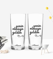 BK Gift Kişiye Özel Renkli Baskılı Senin Olmaya Geldim Tasarımlı İkili Rakı Bardağı Seti-1 (Beyaz)