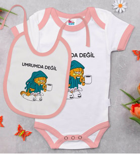 BK Kids Umrumda Değil Tasarımlı Pembe Bebek Body Zıbın ve Mama Önlüğü Hediye Seti-1