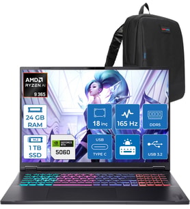 Acer Nitro 18 Aı Amd AN18-AMD Ryzen™ Aı 9 365 24GB Ddr5 1tb SSD 8GB/RTX5060 115W 18" Qhd+ 2560 x 1600 165 Hz IPS  Freedos Gaming Bilgisayar. NHQYHEY001F03+ZETTAÇANTA
