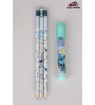 LİSANSLI STITCH 3 ADET SİLGİLİ KURŞUN KALEM VE ROKET SİLGİ KIRTASİYE SETİ (Krem)