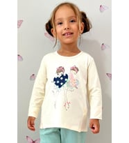 Breeze Kız Çocuk Uzun Kollu Tişört Pullu Kız Baskılı 2-6 Yaş, Krem