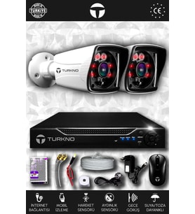 TURKNO 2 Kameralı Karia 2 Dış Kamera Set HDD'siz Full HD Gece Görüşlü Güvenlik Kamerası Sistemi