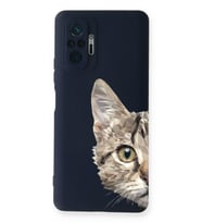 Xiaomi Redmi Note 10 Pro Uyumlu Lansman Kılıf Catface Tasarımlı İçi Kadife Kapak-Lacivert (Şeffaf)