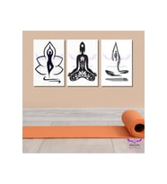 3'lü Kanvas Tablo Seti Yoga ve Meditasyon Yapan İnsan Figürleri