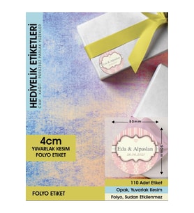 PEMBE MOTİFLİ DAVETİYE ETİKETİ, CEMİYET İÇİN ÜRÜNLERİNİZE ÖZEL 4CM - 110 ADET FOLYO STİCKER