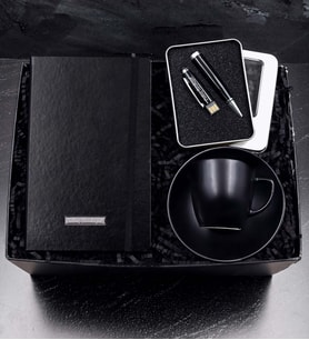 Kişiye Özel Siyah Defter & 32 gb Usb Siyah Kalem & Siyah Mat Fincan Hediye Seti