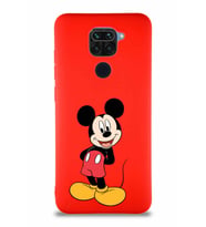 Xiaomi Redmi Note 9 Soft Premier Kapak Mickey Mouse-B Tasarımlı Silikon Kılıf - Kırmızı (Şeffaf)