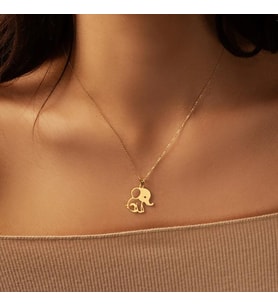 Kişiye Özel 925 Ayar Gümüş Sevimli Fil Model Kolye (Gold)