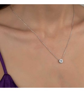Swarovski Taşlı Gümüş  Tektaş Bayan Kolye