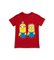 Minions baskılı pamuklu penye kumaş yazlık çocuk tişört (Kırmızı)