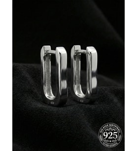 925 Ayar Gümüş Rodyum Kaplama Dikdörtgen Huggie Halka Küpe - Büyük Boy (3mm En)