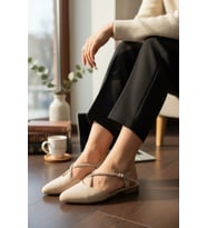 Enoch Kadın Taş İşlemeli Çapraz Bantlı Slingback Ekru Babet