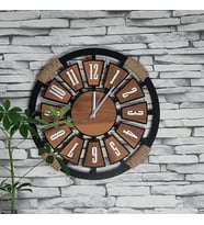 Kişiye Özel Halatlı Dekoratif Ahşap Duvar Saati 50 cm