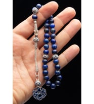 Erkek Gümüş Kazaz Püskül 8mm Lapis Lazuli Doğaltaş Tesbih (Lacivert)
