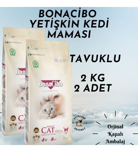 BonaCibo Adult Cat Tavuklu (Hamsi ve Pirinç eşliğinde) Yetişkin Kedi Maması 2 Kg Orjinal Paketten x 2 Adet