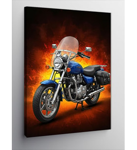 Kanvas Tablo Alevli Motosiklet Figürü