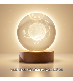 Ahşap Standlı Sarı Işıklı Dekoratif Küre Kız Figürü Tasarım