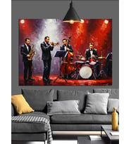 Caz Grubu Canlı Müzik Çalıyor Dekoratif Kanvas - Mdf Ahşap Tablo