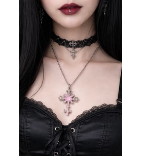 Pembe Gotik Haç Kolye Unisex Metal Zincirli Genç Yetişkin Aksesuar