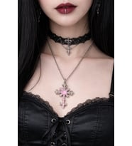 Pembe Gotik Haç Kolye Unisex Metal Zincirli Genç Yetişkin Aksesuar